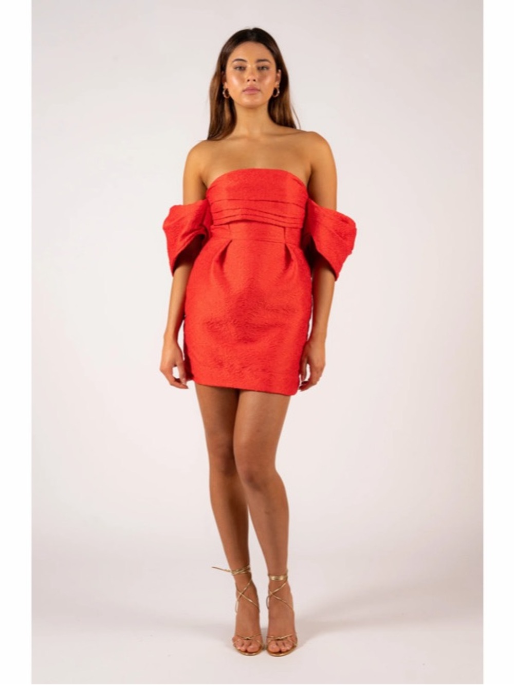 NWT Aureta Studios Nashira Mini‎ Dress Off Shoulder Embossed Womens Size M